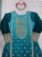 Aqua Color Chinon Silk Fabric Sequence Work Palazzo Suit