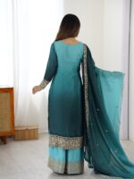 Aqua Color Chinon Silk Fabric Sequence Work Palazzo Suit