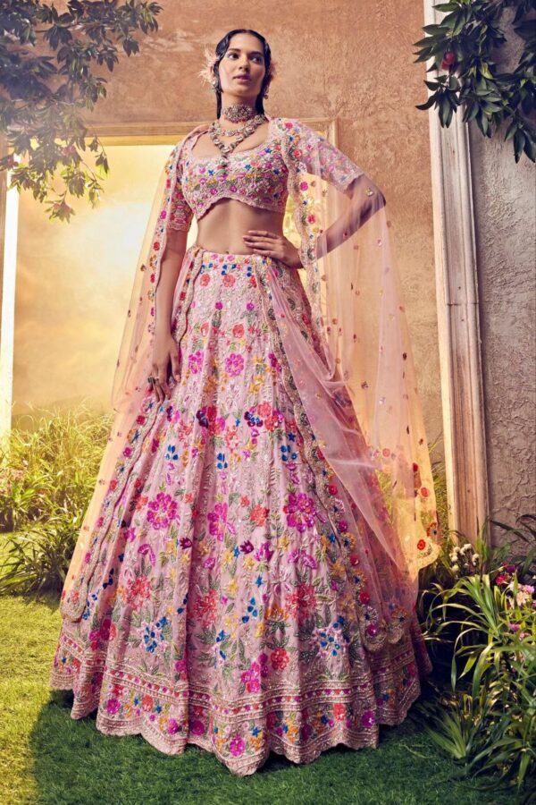 Baby Pink Color Faux Georgette Fabric Sequence Work Lehenga