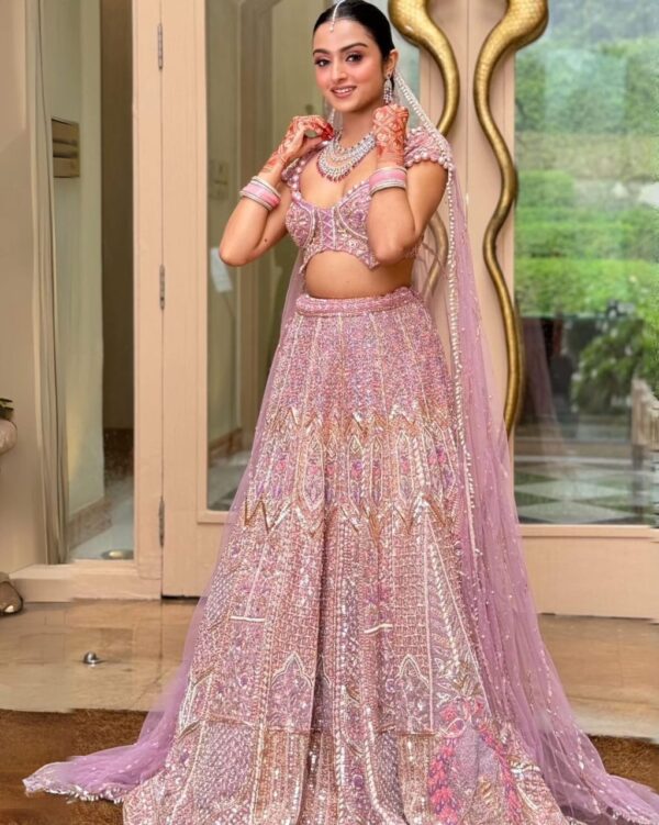 Baby Pink Color Kasturi Silk Fabric Sequence Work Lehenga