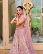 Baby Pink Color Kasturi Silk Fabric Sequence Work Lehenga
