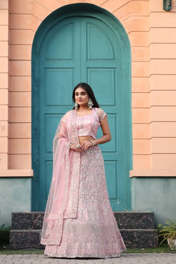 Baby Pink Color Net Fabric Sequence Work Lehenga