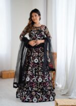 Black Color Butterfly Net Fabric Sequence Work Lehenga