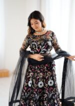 Black Color Butterfly Net Fabric Sequence Work Lehenga