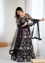 Black Color Butterfly Net Fabric Sequence Work Lehenga