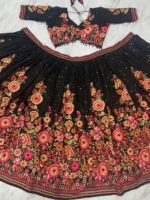 Black Color Faux Georgette Fabric Sequence Work Lehenga