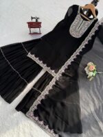 Black Color Faux Georgette Fabric Sequence Work Sharara Set