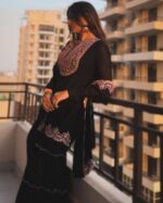 Black Color Faux Georgette Fabric Sequence Work Sharara Set