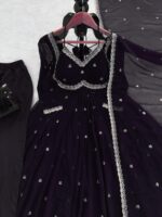 Black Color Faux Georgette Fabric Thread With Sequence Work Anarkali Suit