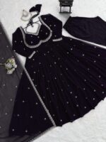 Black Color Faux Georgette Fabric Thread With Sequence Work Anarkali Suit
