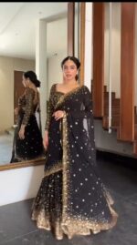 Black Color Georgette Fabric Sequence Work Lehenga