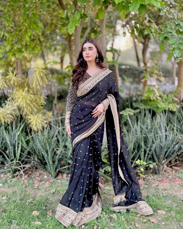 Black Color Tabby Silk Fabric Sequence Work Saree