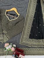 Black Color Tabby Silk Fabric Sequence Work Saree