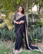 Black Color Tabby Silk Fabric Sequence Work Saree
