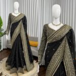 Black Color Tabby Silk Fabric Sequence Work Saree