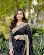 Black Color Tabby Silk Fabric Sequence Work Saree