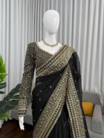 Black Color Tabby Silk Fabric Sequence Work Saree