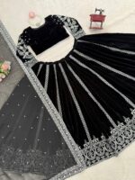 Black Color Viscose Velvet Fabric Sequence Work Lehenga