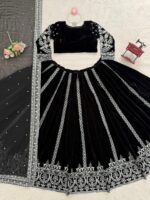 Black Color Viscose Velvet Fabric Sequence Work Lehenga