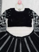 Black Color Viscose Velvet Fabric Sequence Work Lehenga