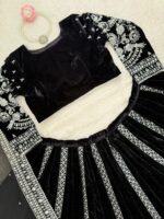 Black Color Viscose Velvet Fabric Sequence Work Lehenga