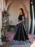 Black Color Viscose Velvet Fabric Sequence Work Lehenga