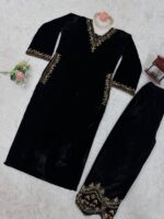 Black Color Viscose Velvet Fabric Sequence Work Suit