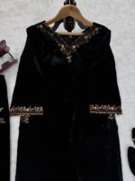Black Color Viscose Velvet Fabric Sequence Work Suit