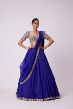 Blue Color Faux Georgette Fabric Foil Mirror Work Lehenga