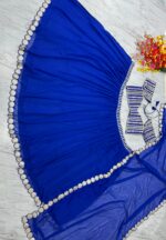 Blue Color Faux Georgette Fabric Foil Mirror Work Lehenga