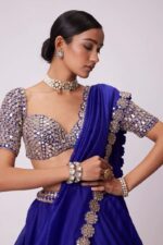 Blue Color Faux Georgette Fabric Foil Mirror Work Lehenga