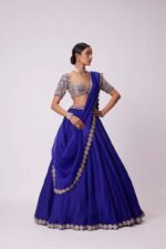 Blue Color Faux Georgette Fabric Foil Mirror Work Lehenga