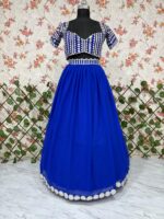 Blue Color Faux Georgette Fabric Foil Mirror Work Lehenga