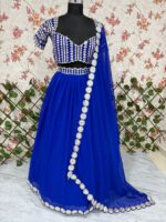 Blue Color Faux Georgette Fabric Foil Mirror Work Lehenga