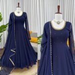 Blue Color Faux Georgette Fabric Stone Work Gown