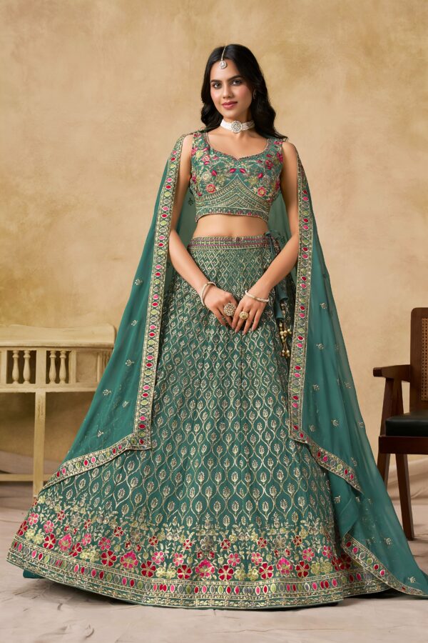 Blue Color Georgette Fabric Sequence Embroidery Work Lehenga