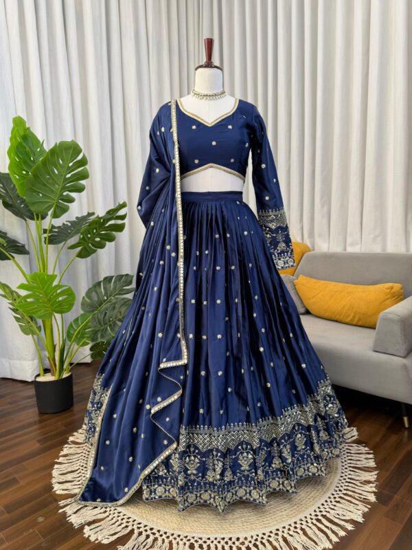 Blue Color Japan Satin Fabric Sequence Work Lehenga