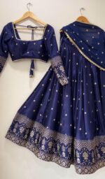 Blue Color Japan Satin Fabric Sequence Work Lehenga