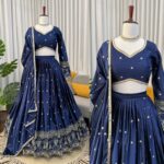 Blue Color Japan Satin Fabric Sequence Work Lehenga
