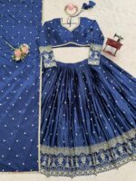 Blue Color Japan Satin Fabric Sequence Work Lehenga