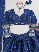 Blue Color Japan Satin Fabric Sequence Work Lehenga