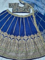Blue Color Slub Silk Fabric Sequence Work Lehenga