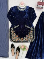 Blue Color Viscose Velvet Fabric Sequence Work Palazzo Set