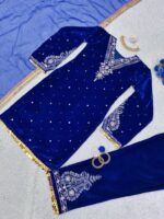 Blue Color Viscose Velvet Fabric Sequence Work Suit