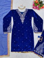 Blue Color Viscose Velvet Fabric Sequence Work Suit