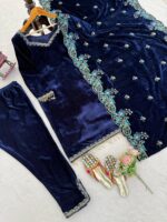 Blue Color Viscose Velvet Fabric Sequence Work Suit