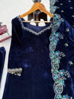 Blue Color Viscose Velvet Fabric Sequence Work Suit