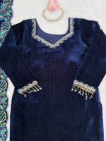 Blue Color Viscose Velvet Fabric Sequence Work Suit