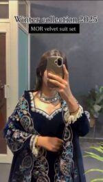 Blue Color Viscose Velvet Fabric Sequence Work Suit