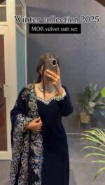 Blue Color Viscose Velvet Fabric Sequence Work Suit